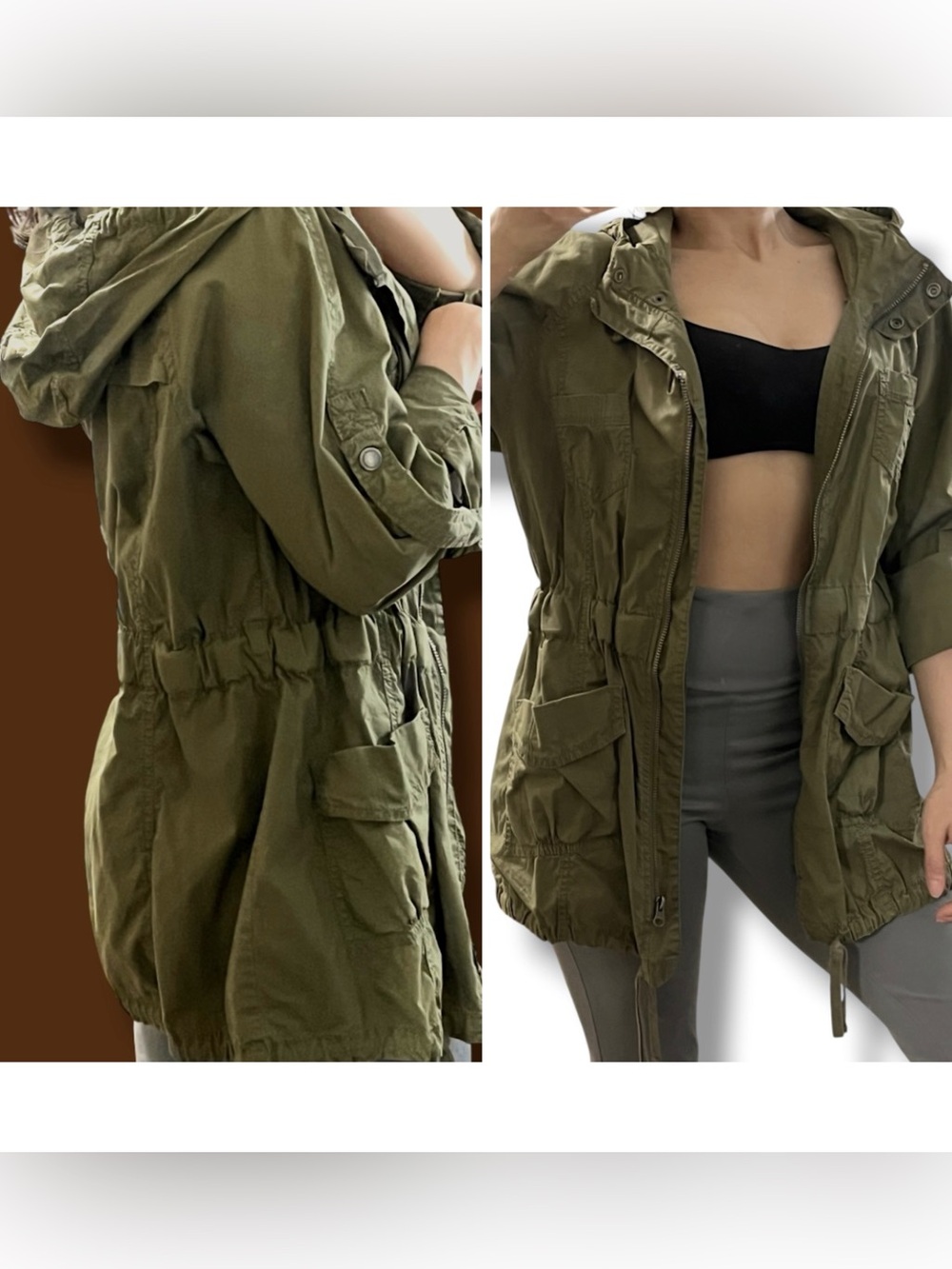 LOFT Ann Taylor Lightweight Olive Green Utility Jacket - Hooded Coat - Size XS